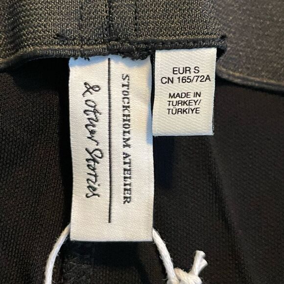 & Other Stories Stockholm Atelier Flare Trousers Black Crepe Knit Pull-On Split - Picture 6 of 13